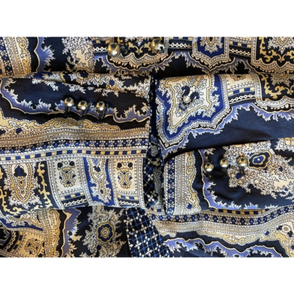 Zara Mulberry Silk Blue Gold Lightweight Jacket Blazer Sz XS - Picture 6 of 8